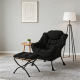Modern Accent Chair with Ottoman, Lazy Chair with Footrest, Upholstered Reading Armchair with Side Pocket for Small Space Living Room Bedroom