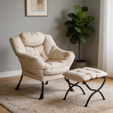 Modern Accent Chair with Ottoman, Lazy Chair with Footrest, Upholstered Reading Armchair with Side Pocket for Small Space Living Room Bedroom