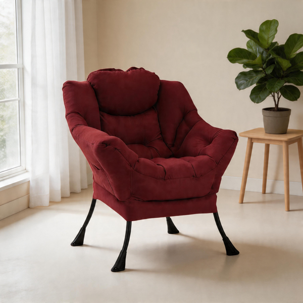 Modern Accent Chair with Ottoman, Lazy Chair with Footrest, Upholstered Reading Armchair with Side Pocket for Small Space Living Room Bedroom