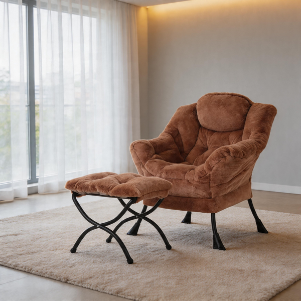 Modern Accent Chair with Ottoman, Lazy Chair with Footrest, Upholstered Reading Armchair with Side Pocket for Small Space Living Room Bedroom