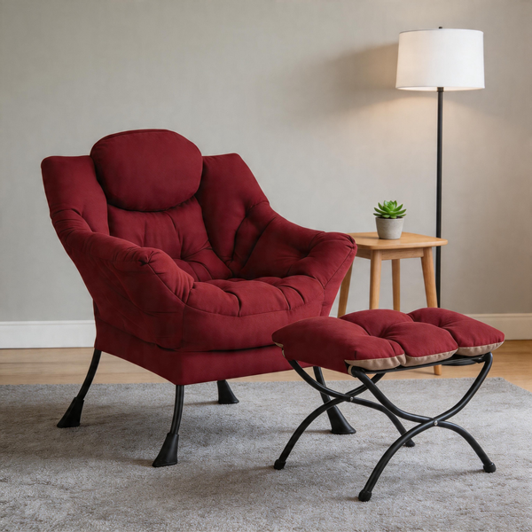 Modern Accent Chair with Ottoman, Lazy Chair with Footrest, Upholstered Reading Armchair with Side Pocket for Small Space Living Room Bedroom