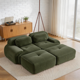 80" Modular Cloud Sectional Sofa – Deep Seat Memory Foam Corduroy Couch with Ottoman, No-Assembly Compressed Loveseat