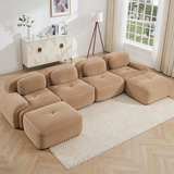 80" Modular Cloud Sectional Sofa – Deep Seat Memory Foam Corduroy Couch with Ottoman, No-Assembly Compressed Loveseat