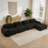 80" Modular Cloud Sectional Sofa – Deep Seat Memory Foam Corduroy Couch with Ottoman, No-Assembly Compressed Loveseat
