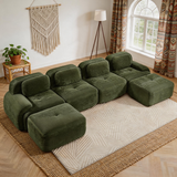80" Modular Cloud Sectional Sofa – Deep Seat Memory Foam Corduroy Couch with Ottoman, No-Assembly Compressed Loveseat