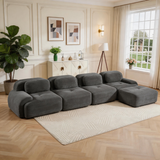 80" Modular Cloud Sectional Sofa – Deep Seat Memory Foam Corduroy Couch with Ottoman, No-Assembly Compressed Loveseat