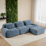 80" Modular Cloud Sectional Sofa – Deep Seat Memory Foam Corduroy Couch with Ottoman, No-Assembly Compressed Loveseat