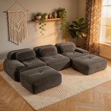 80" Modular Cloud Sectional Sofa – Deep Seat Memory Foam Corduroy Couch with Ottoman, No-Assembly Compressed Loveseat