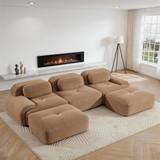 80" Modular Cloud Sectional Sofa – Deep Seat Memory Foam Corduroy Couch with Ottoman, No-Assembly Compressed Loveseat