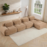 80" Modular Cloud Sectional Sofa – Deep Seat Memory Foam Corduroy Couch with Ottoman, No-Assembly Compressed Loveseat