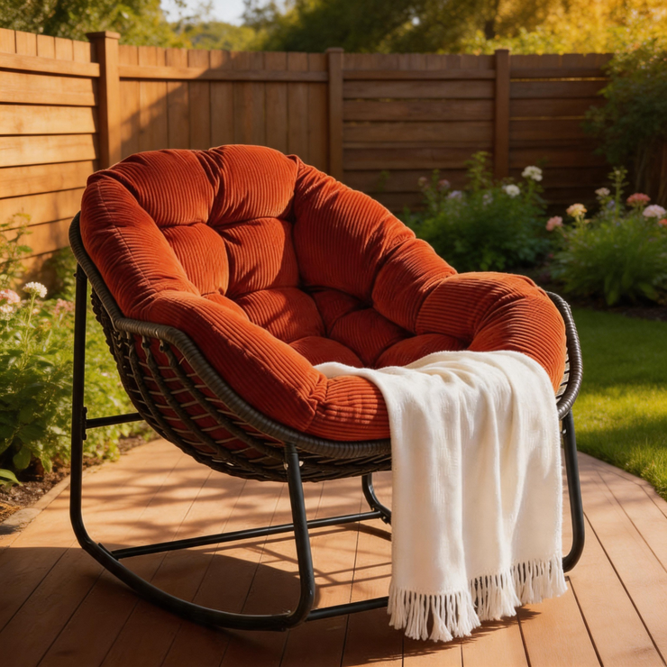 Outdoor Rocking Egg Chair – Rattan Egg Lounge Chair with Cushion