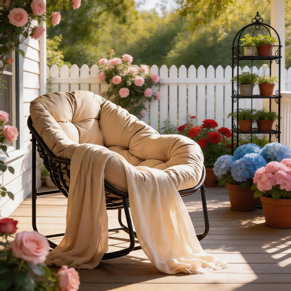 Outdoor Papasan Rocking Chair – Rattan Egg Lounge Chair with Cushion