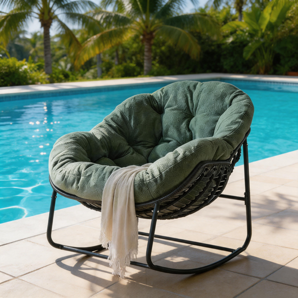 Outdoor Papasan Rocking Chair – Rattan Egg Lounge Chair with Cushion