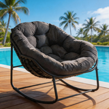 Outdoor Rocking Egg Chair – Rattan Egg Lounge Chair with Cushion