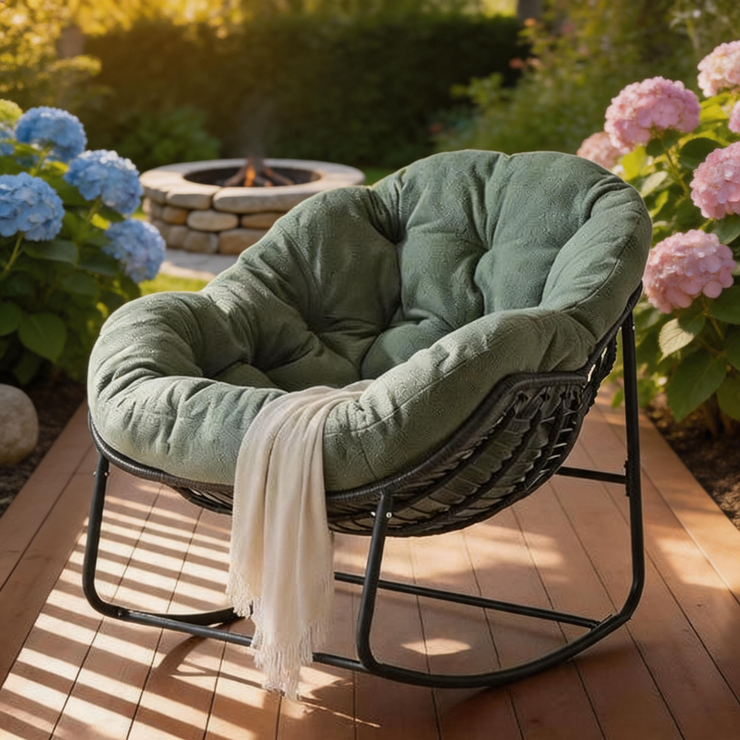Outdoor Rocking Egg Chair – Rattan Egg Lounge Chair with Cushion