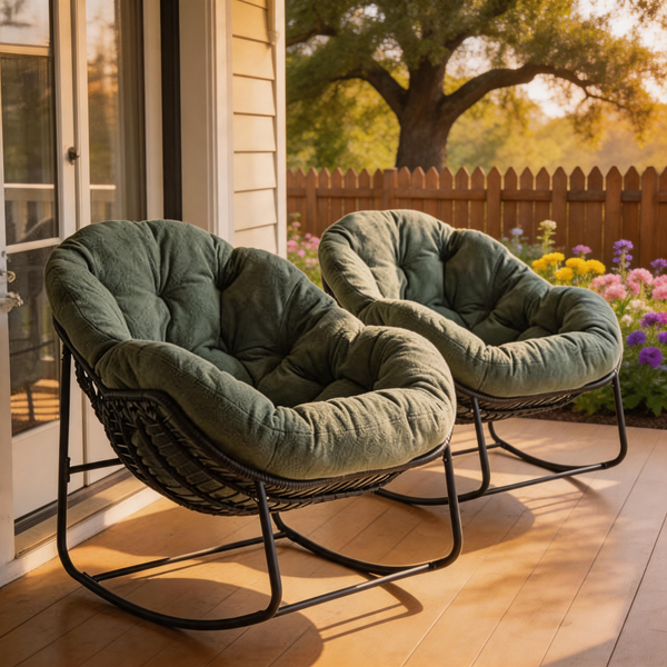 Outdoor Papasan Rocking Chair – Rattan Egg Lounge Chair with Cushion