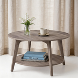 Round Center Table with Tapered Legs | Honey Brown Wood & Curved Transitions