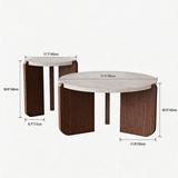 Round Marble Coffee Table – Faux Marble Top with Walnut Wood Legs