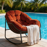 Outdoor Rocking Egg Chair – Rattan Egg Lounge Chair with Cushion