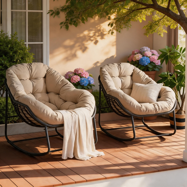 Outdoor Papasan Rocking Chair – Rattan Egg Lounge Chair with Cushion