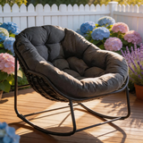Outdoor Rocking Egg Chair – Rattan Egg Lounge Chair with Cushion