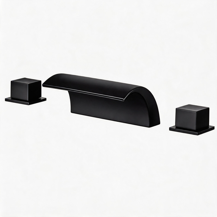 Waterfall Tub Faucet – Solid Brass Roman Tub Faucet with Dual Handles & Widespread Deck Mount Design