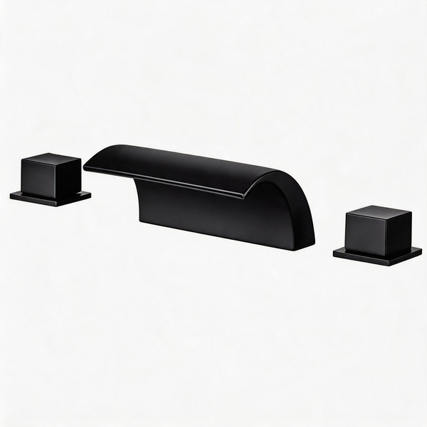 Waterfall Tub Faucet – Solid Brass Roman Tub Faucet with Dual Handles & Widespread Deck Mount Design