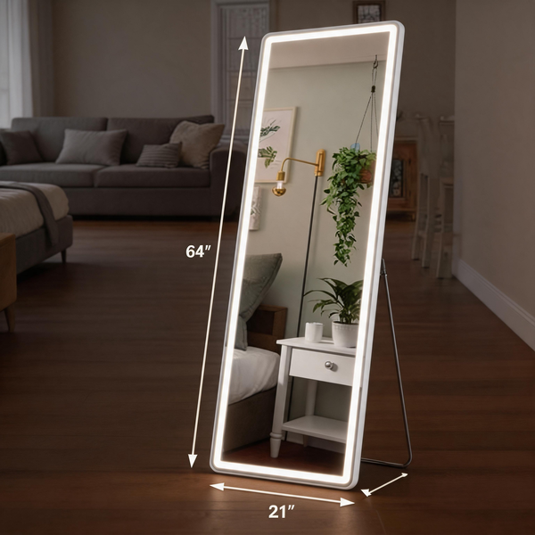 LED Full Length Mirror – Dimmable Floor Mirror with 3 Color Lighting for Bedroom & Dressing Room