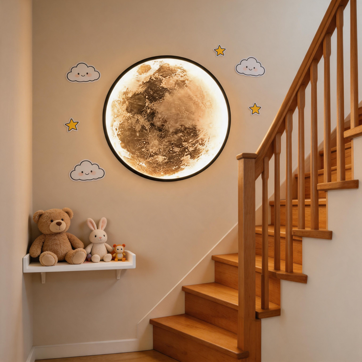 Rechargeable Moon Wall Sconce – Dimmable LED Wall Light with Remote Control & 3 Color Modes, Modern Indoor Accent Lighting