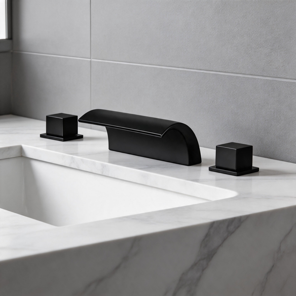 Waterfall Tub Faucet – Solid Brass Roman Tub Faucet with Dual Handles & Widespread Deck Mount Design