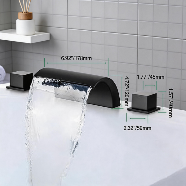 Waterfall Tub Faucet – Solid Brass Roman Tub Faucet with Dual Handles & Widespread Deck Mount Design