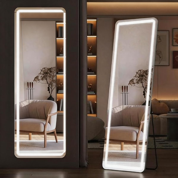 LED Full Length Mirror – Dimmable Floor Mirror with 3 Color Lighting for Bedroom & Dressing Room
