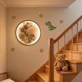 Rechargeable Moon Wall Sconce – Dimmable LED Wall Light with Remote Control & 3 Color Modes, Modern Indoor Accent Lighting