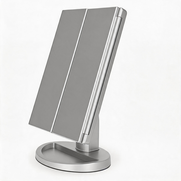 Tri-Fold LED Vanity Mirror – Touch Control Makeup Mirror with Adjustable Lighting & Multi-Magnification Panels