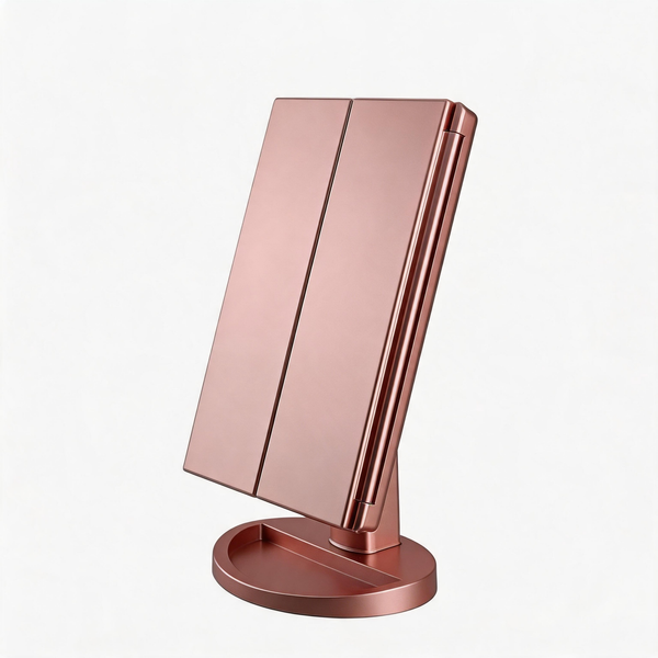 Tri-Fold LED Vanity Mirror – Touch Control Makeup Mirror with Adjustable Lighting & Multi-Magnification Panels