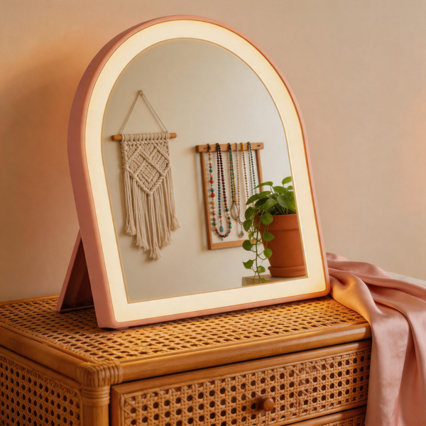 Arch LED Vanity Mirror – Rechargeable Makeup Mirror with Dimmable 3-Color Lighting & Modern Terracotta Finish