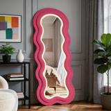 Wavy Full Length Mirror – LED Irregular Floor Mirror with Adjustable 3-Color Lighting & Teddy Velvet Frame