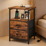 Modern LED Nightstand with Charging Station – Bedside Table with Fabric Drawers & Built-In USB Ports for Small Spaces