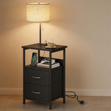 Modern LED Nightstand with Charging Station – Bedside Table with Fabric Drawers & Built-In USB Ports for Small Spaces