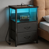 Modern LED Nightstand with Charging Station – Bedside Table with Fabric Drawers & Built-In USB Ports for Small Spaces