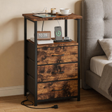 Modern LED Nightstand with Charging Station – Bedside Table with Fabric Drawers & Built-In USB Ports for Small Spaces