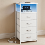 Modern LED Nightstand with Charging Station – Bedside Table with Fabric Drawers & Built-In USB Ports for Small Spaces