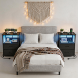 Modern LED Nightstand with Charging Station – Bedside Table with Fabric Drawers & Built-In USB Ports for Small Spaces