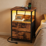 Modern LED Nightstand with Charging Station – Bedside Table with Fabric Drawers & Built-In USB Ports for Small Spaces