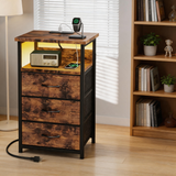 Modern LED Nightstand with Charging Station – Bedside Table with Fabric Drawers & Built-In USB Ports for Small Spaces