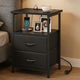 Modern LED Nightstand with Charging Station – Bedside Table with Fabric Drawers & Built-In USB Ports for Small Spaces