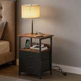 Modern LED Nightstand with Charging Station – Bedside Table with Fabric Drawers & Built-In USB Ports for Small Spaces