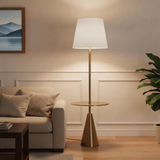 Floor Lamp with Tray Table – Modern Standing Lamp with Linen Shade for Living Room, Bedroom & Office