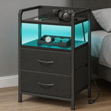 Modern LED Nightstand with Charging Station – Bedside Table with Fabric Drawers & Built-In USB Ports for Small Spaces