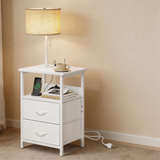 Modern LED Nightstand with Charging Station – Bedside Table with Fabric Drawers & Built-In USB Ports for Small Spaces